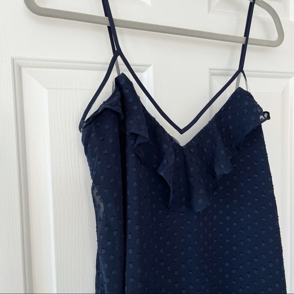 NWT Heartloom Navy Slip Dress with Sheer Polka Dot Overlay Dress Size Medium - Picture 4 of 11